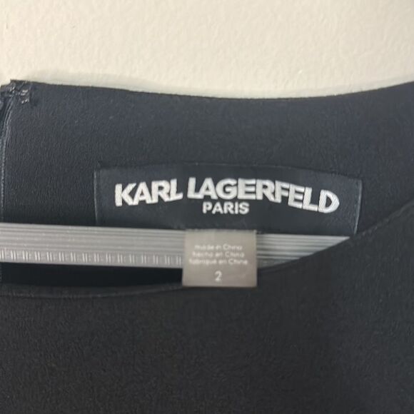 Karl Lagerfeld Paris Classic Black Dress with Pearl Detailing - Picture 3 of 7